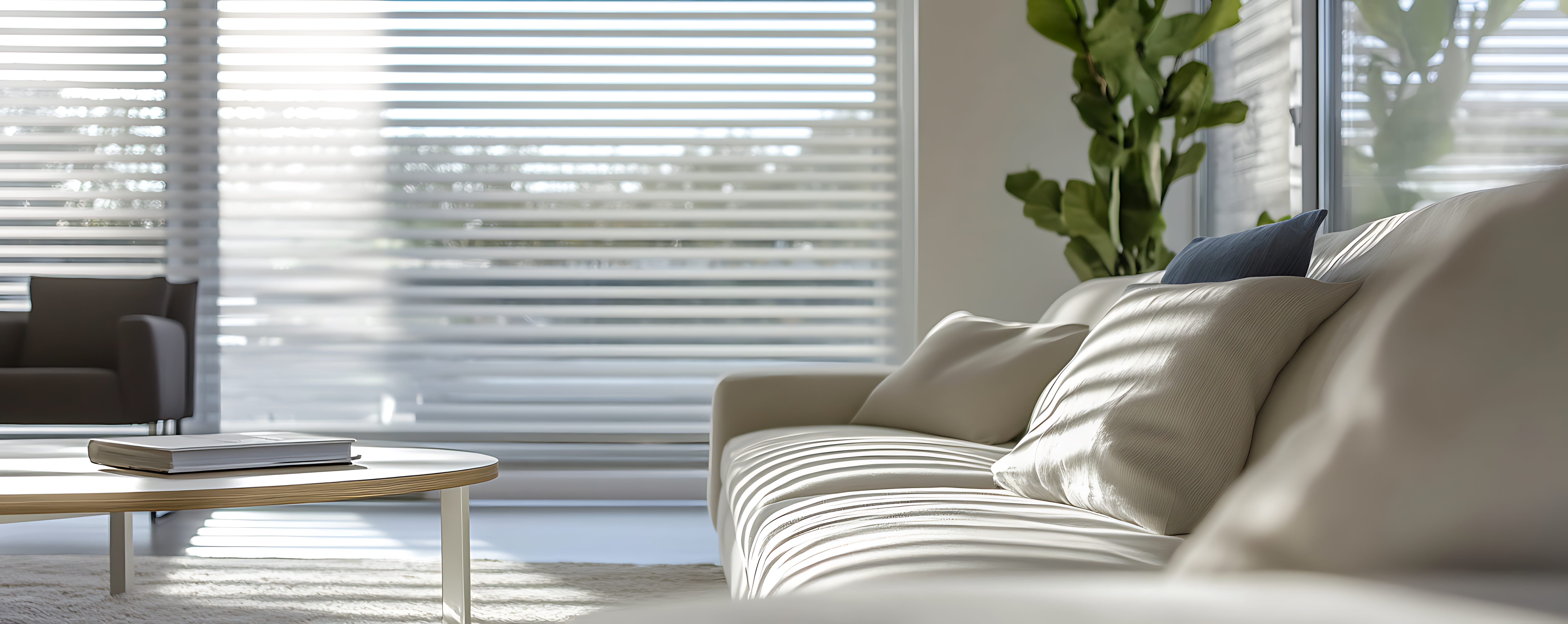 Stylish Roman blinds in a cozy bedroom interior with soft lighting